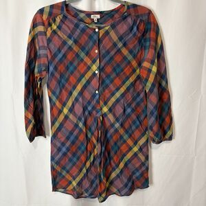 L.L. Bean Signature Women’s Plaid Henley Tunic Size 6 Multicolor Preppy Classic